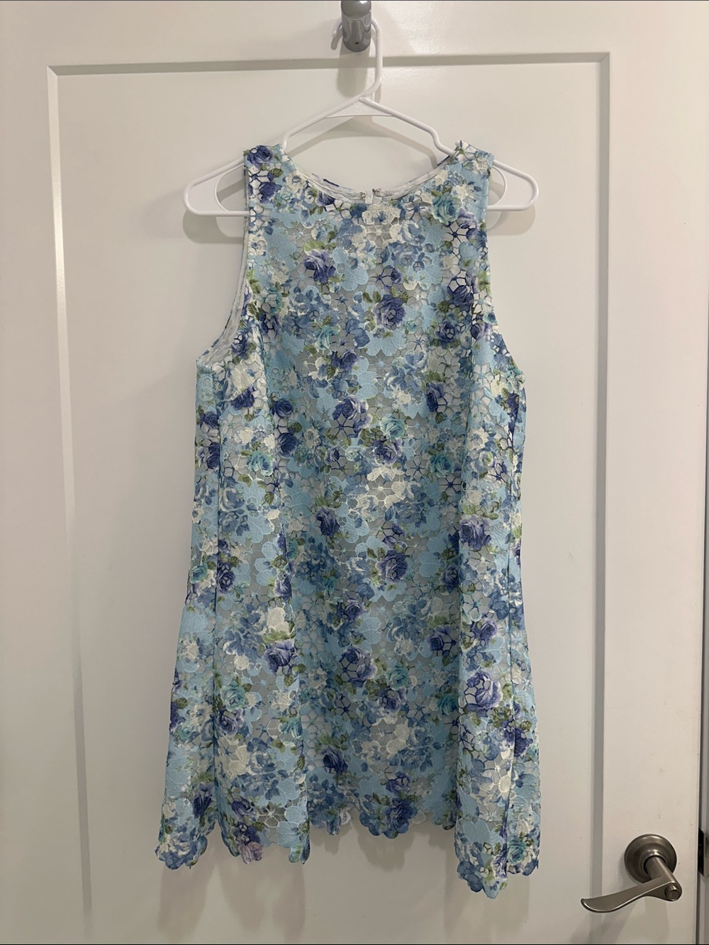 Vici Light Blue & Green Floral Lace Overlay Top